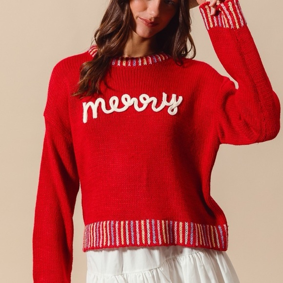 SO ME Merry Lettering Embroidered Christmas Sweater - Picture 7 of 12